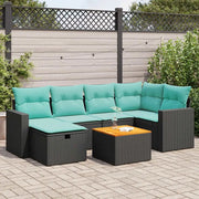 Set Divani da Giardino con Cuscini 7pz Nero Polyrattan