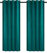 Set di 2 Tende Oscuranti - con Cinturino Pieghevole & Isolante - Tendina, Tenda - 140x245 cm - Velluto - Verde Scuro