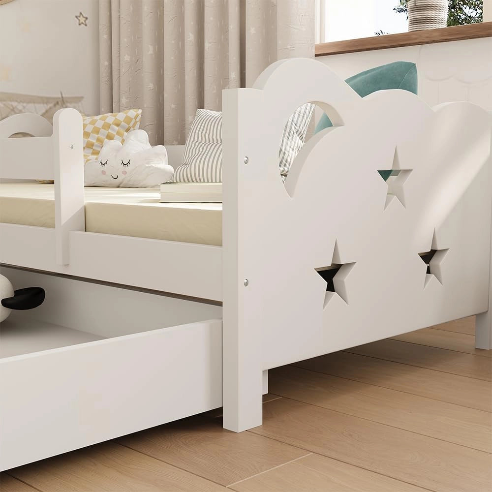 Letto per bambini Jessica, Bianco, 80x160 cm con cassetto, senza materasso, estendibile come letto per ragazzi, combinabile con la serie Jessica