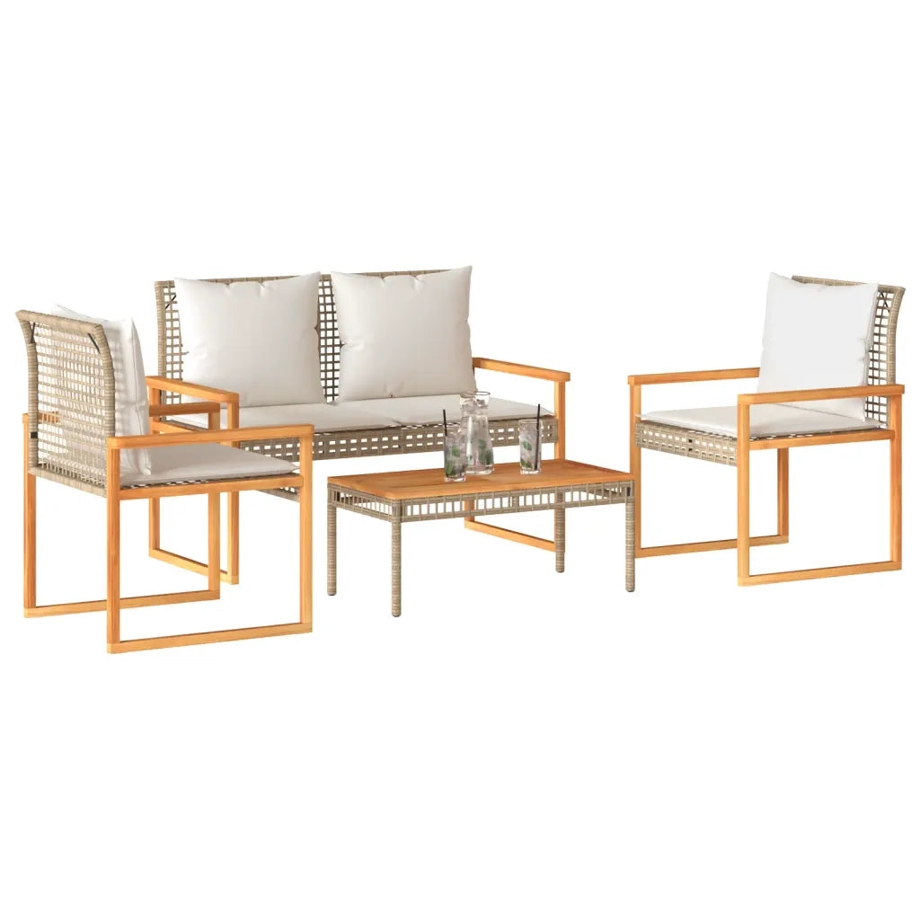 Set Salotto da Giardino 4 pz con Cuscini Beige Misto Polyrattan 365859