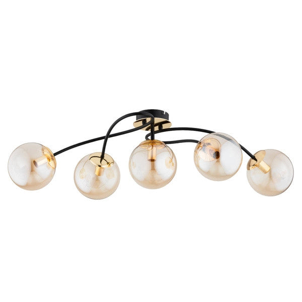 Plafoniera moderna nera 5 sfere oro Gilian 5xE14 Alfa