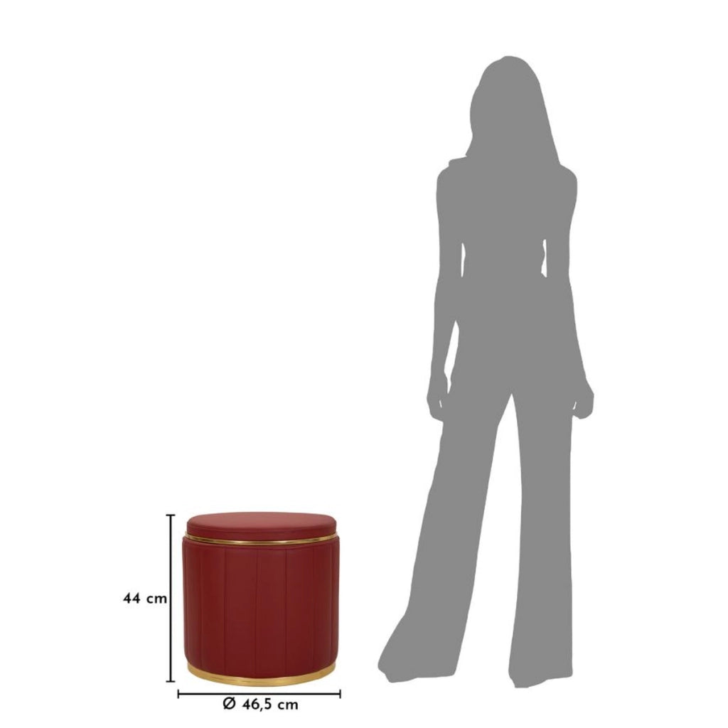 Pouf London in ecopelle rossa con dettagli oro