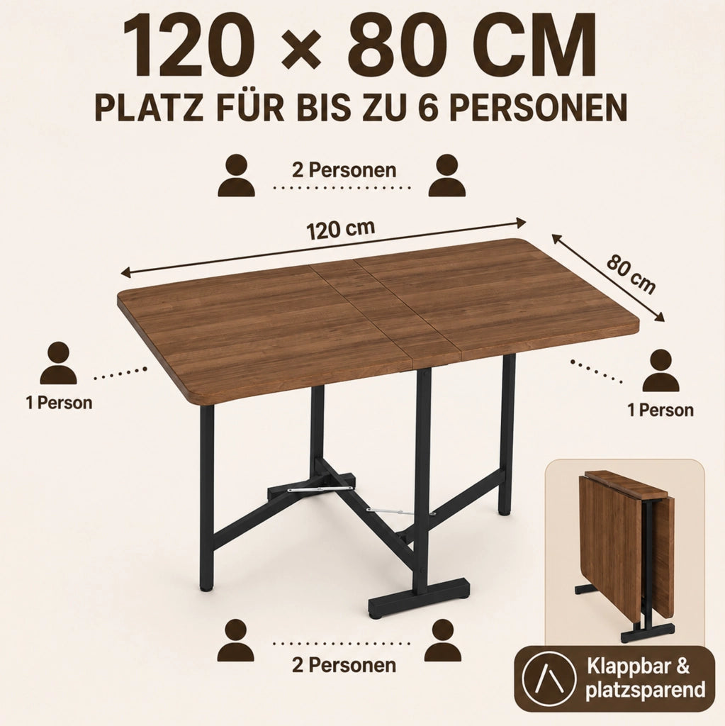 Tavolo da pranzo allungabile e pieghevole in MDF; effetto noce; portata 60 kg