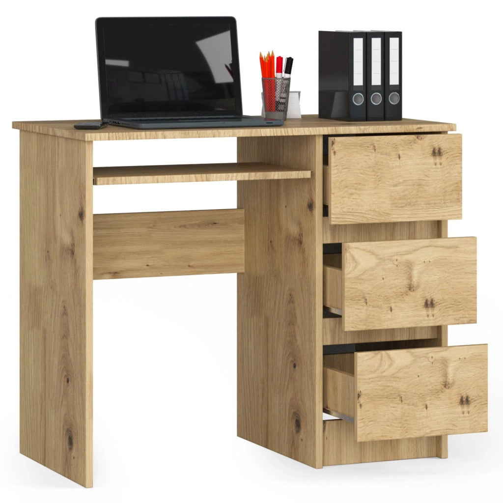 Scrivania per computer AKORD A6 Quercia Artisan 90 cm 3 cassetti 90x50x77 cm Modello a destra