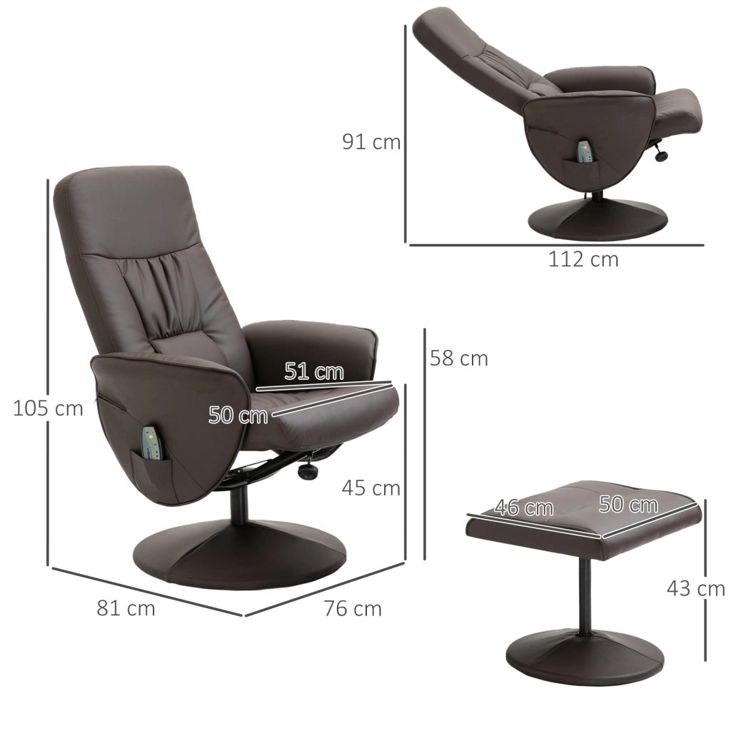 Poltrona relax TV con funzione reclinabile, 360° girevole, 10 punti massaggio, marrone
