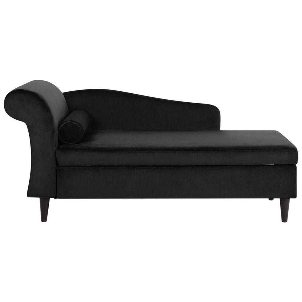 Chaise longue Rivestimento in velluto Nero con contenitore a versione sinistra con supporto