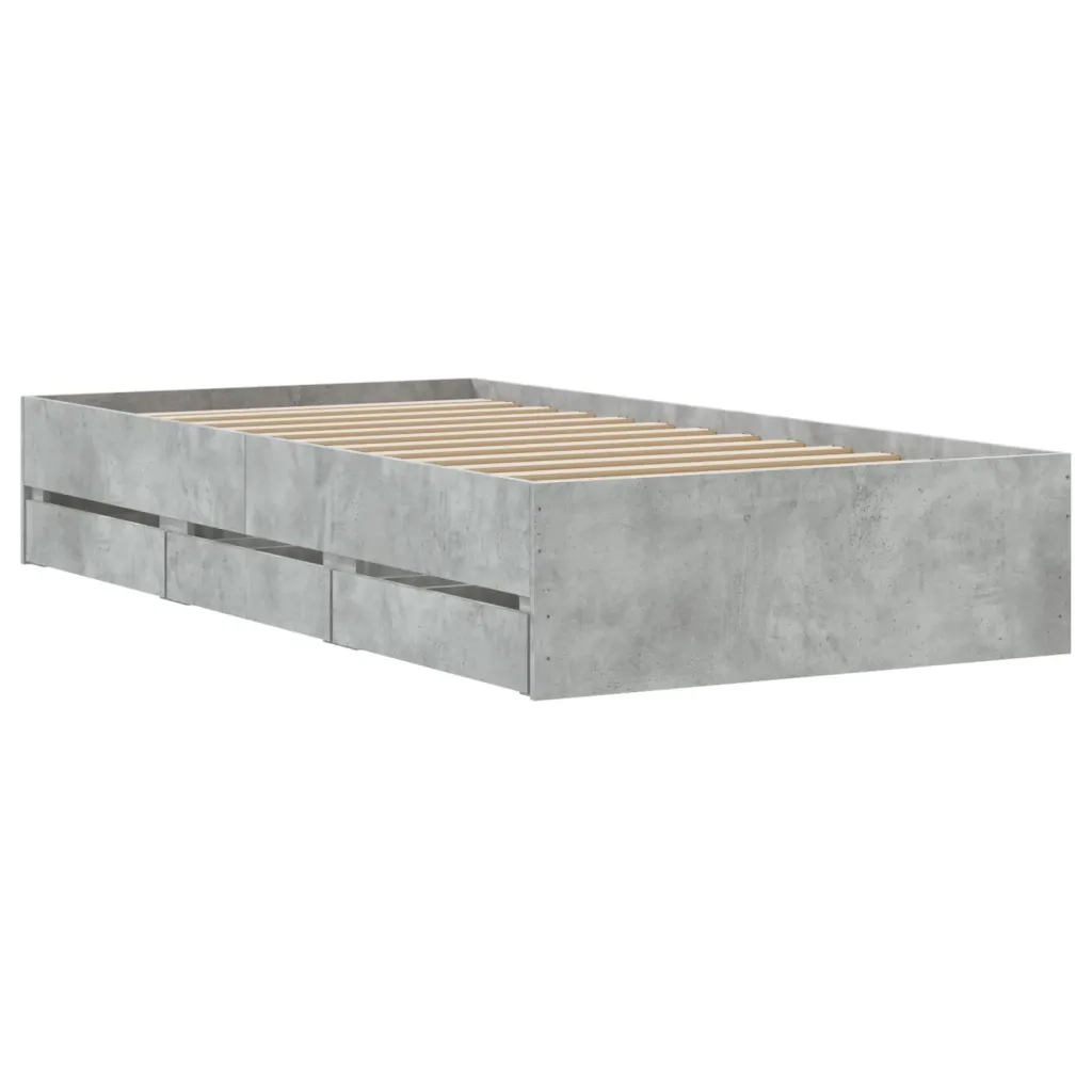 Letto singolo | Letto per adulti | Giroletto Cassetti Grigio Cemento 90x200 cm Legno Multistrato