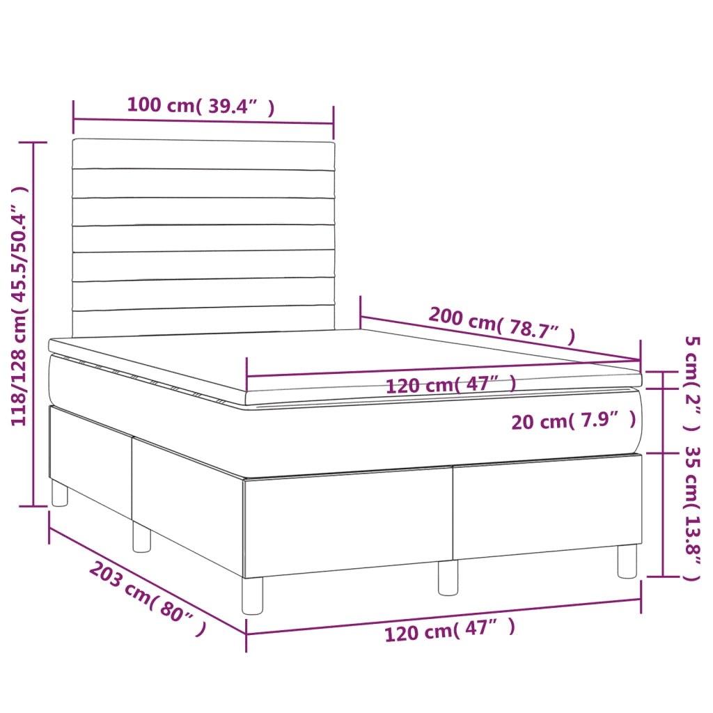 Letto a Molle con Materasso e LED Nero 120x200cm in Tessuto cod mxl 63838