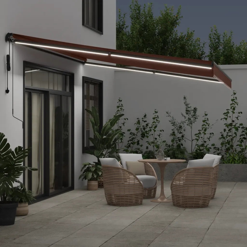 Tenda da Sole Retrattile Automatica con LED Marrone 450x350 cm