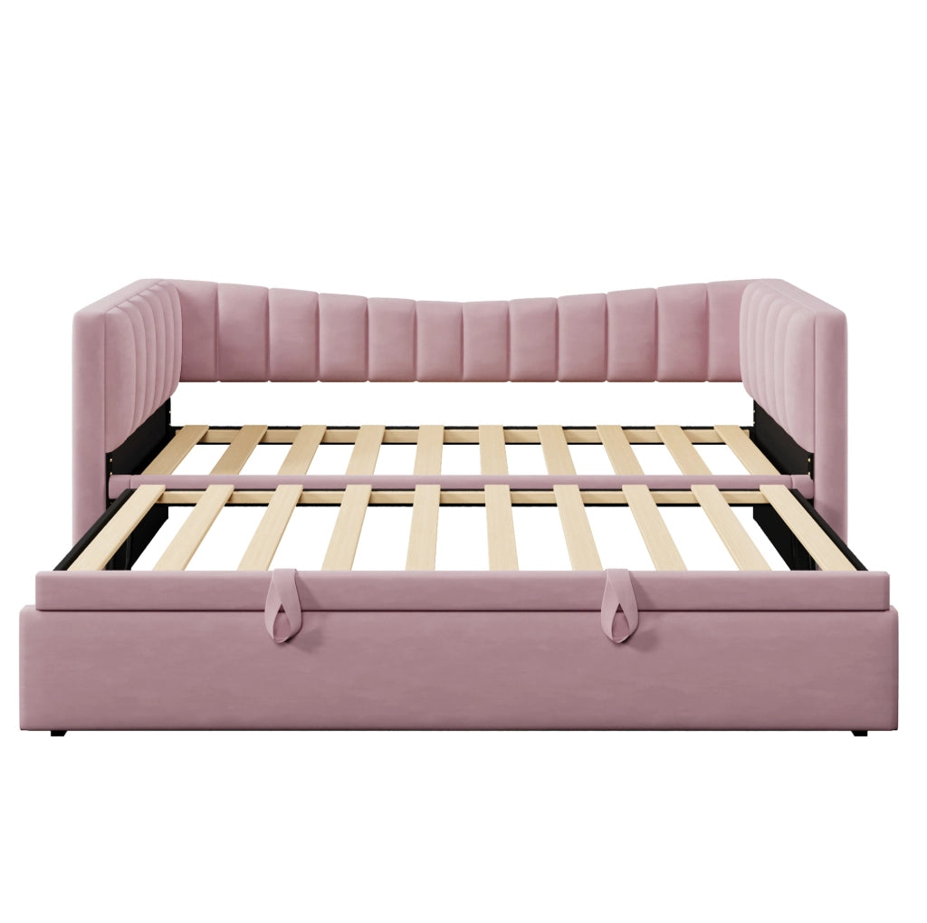 Divano letto 90x200 cm (180x200 cm) con letto estraibile in velluto rosa