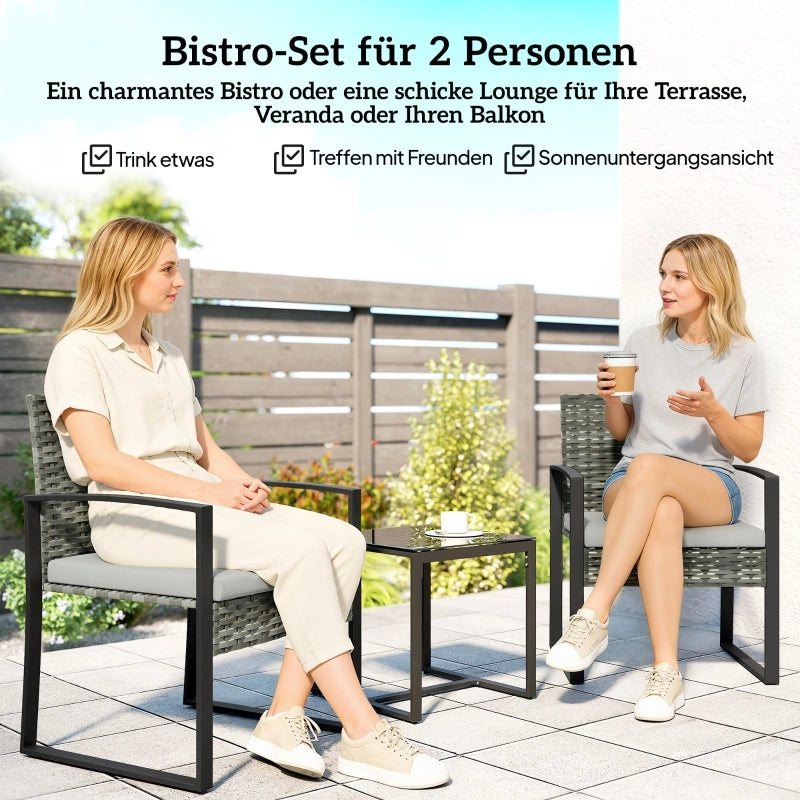 SET BISTRO DA 3 PEZZI PER 2 CON 2 POLTRONE E TAVOLINO, GRIGIO CHIARO