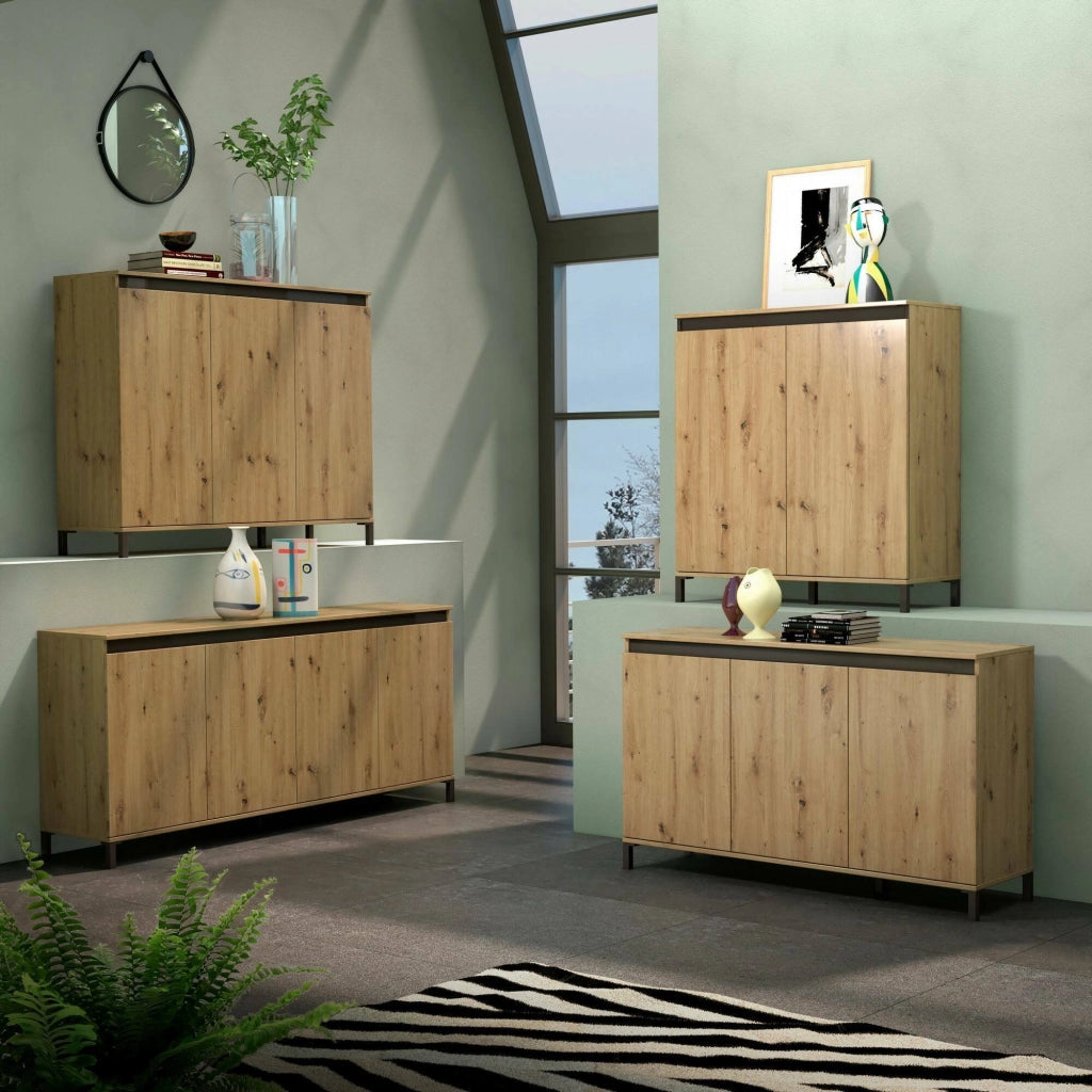 Credenza Averara, Buffet da soggiorno, Madia da salotto, Dispensa da cucina, Made in Italy, 138x110h40 cm, Bianco lucido e Antracite