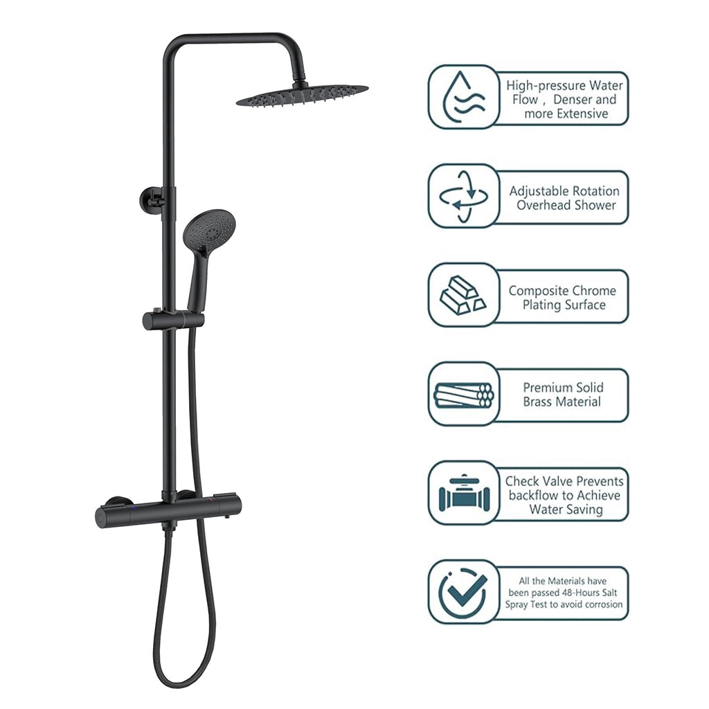 AICAIT Colonna doccia rotonda con soffione rotondo 25x25cm in acciaio inox cromato, sistema doccia a 38℃ antiscottature