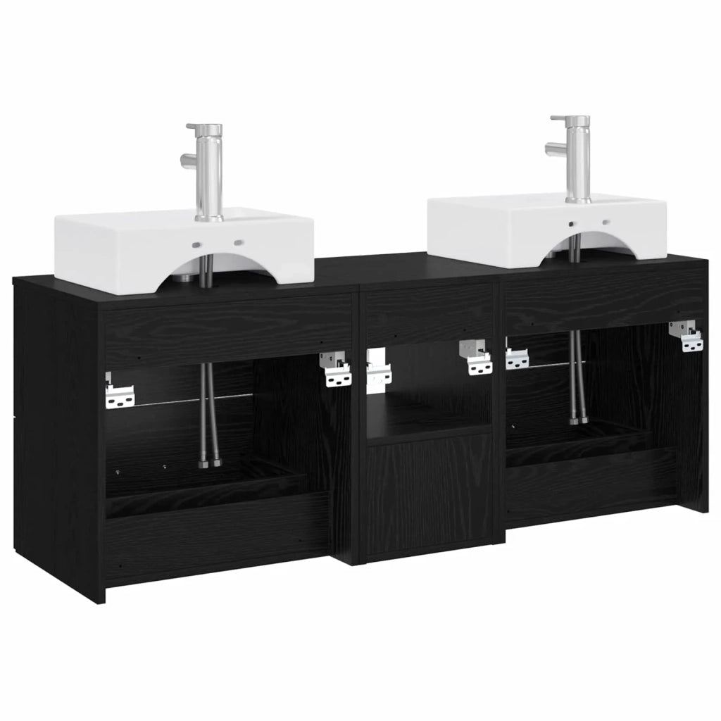 Set di Armadi da Bagno 3 pz Nero 129 x 41 x 79,5 cm 3405836