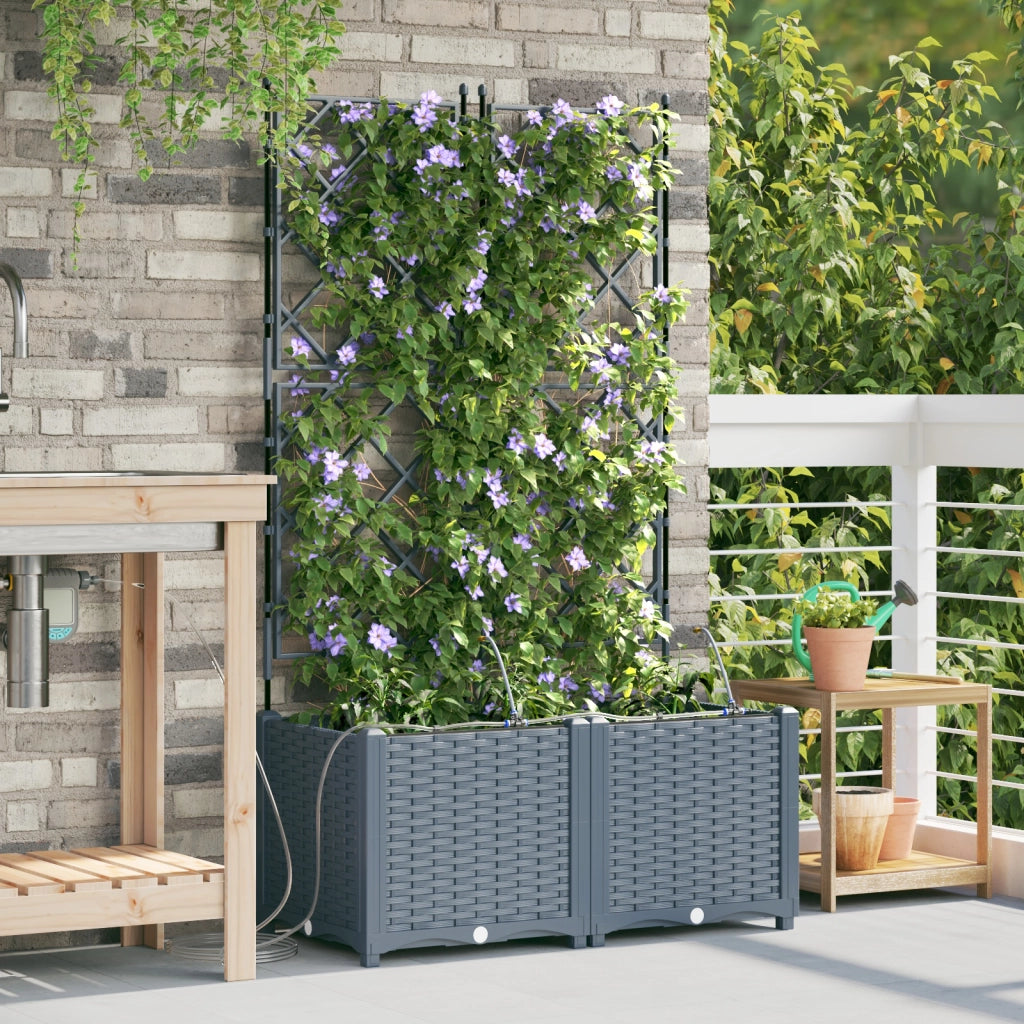 Fioriere da Giardino con Sistema di Irrigazione 2 pezzi Grigio Chiaro