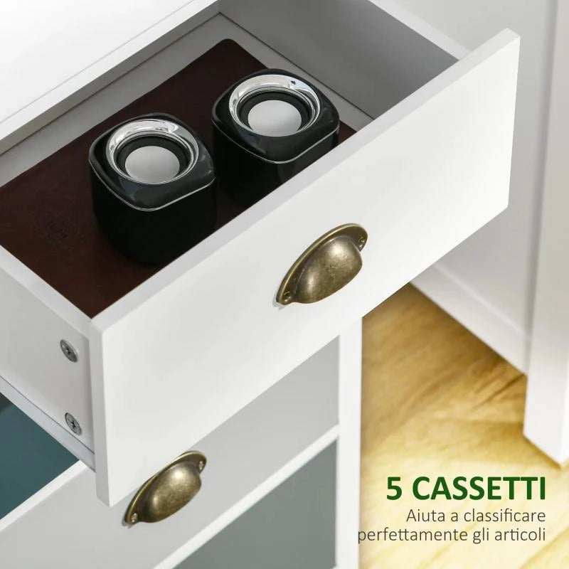 MOBILE CASSETTIERA CON 5 CASSETTI COLORATI, COM= ALTO E SALVASPAZIO, MULTICOLORE BLU