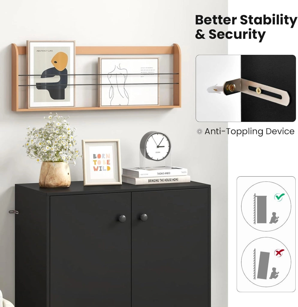 Credenza da Cucina con 2 Ante, Mobile Buffet Basso con Dispositivi Antiribaltamento, Armadio Dispensa per Soggiorno, Sala da Pranzo, Camera da Letto, Ingresso, 72 x 34 x 85,5 cm (Nero)