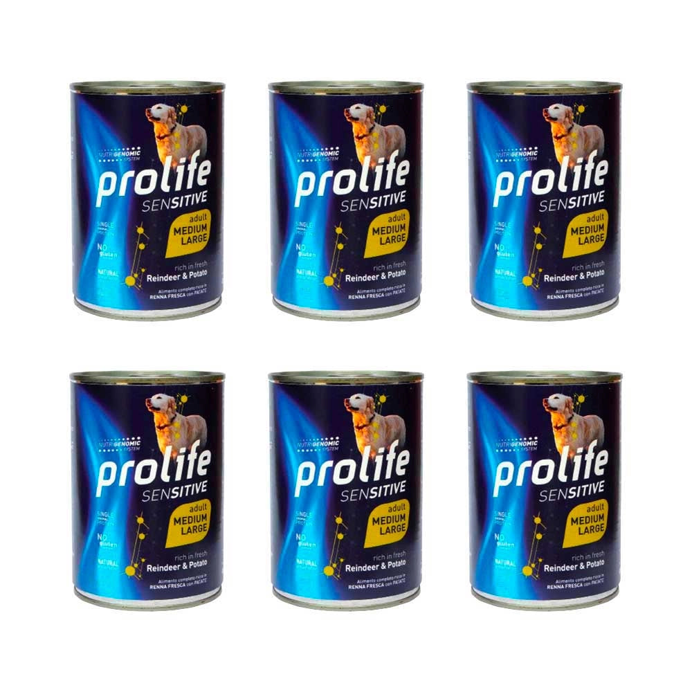 Prolife Sensitive Adult Medium Large Renna e patate 6x800Gr Cibo Umido Cane