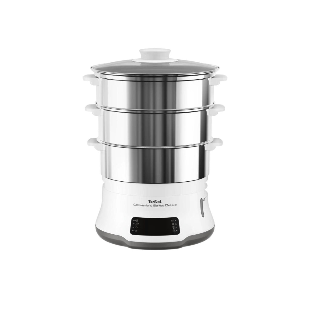 Tefal VC502D10 Convenient Series Deluxe Vaporiera elettrica 3 Cestelli 9 L 8 Programmi 900W Touch Screen colore Bianco Acciaio Inossidabile