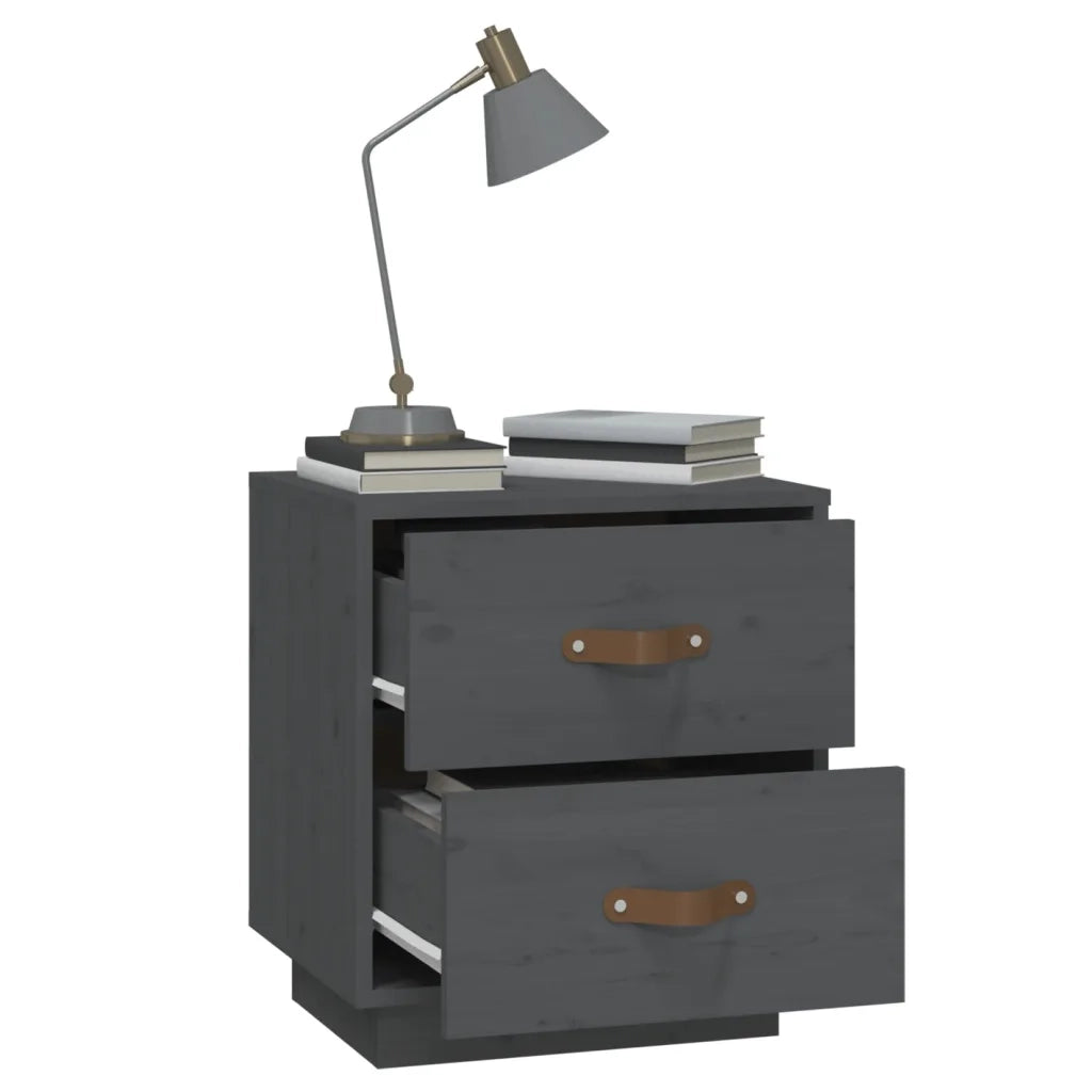 Comodini Grigi 2 pz-Set di 2 Tavolino da notte 40x34x45 cm in Legno Massello di Pino 310406