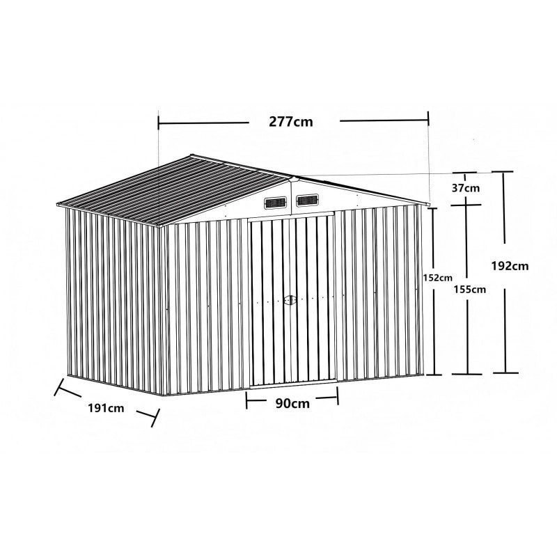 Casetta da giardino in metallo 277x191 cm – Capanno conuperficie 5,29 m² – Tetto due falde – Doppia porta 90 cm – AM2819.2 Foresta