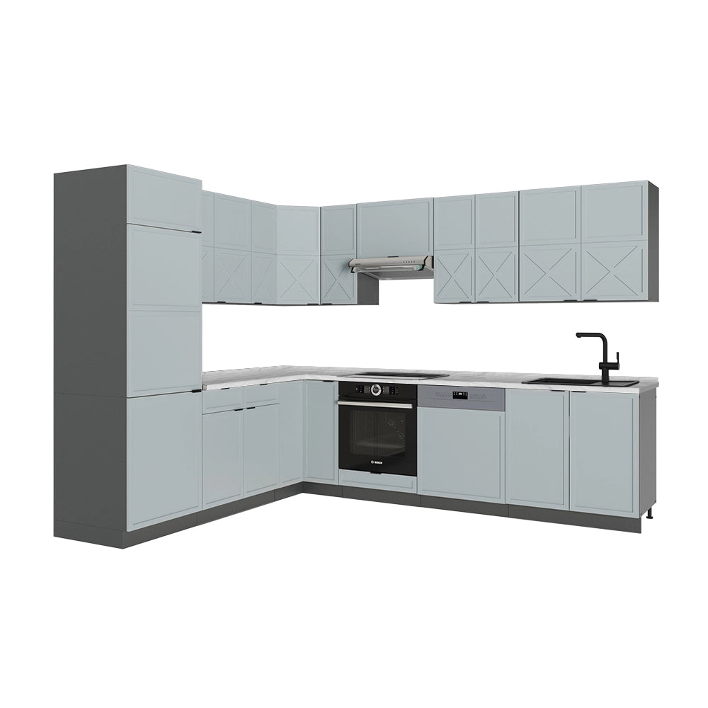 Cucina angolare completa Fame-Line Blu-grigio chiaro/Antracite 287 x 60 cm, PL Marmo Vicco