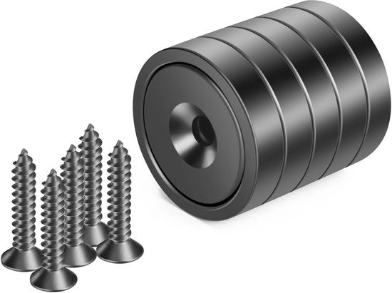 Magnetici, 17mm di diametro, ideali per parete in legno, whiteboard, porta, casa, cucina, ufficio (nero, 5 pezzi).