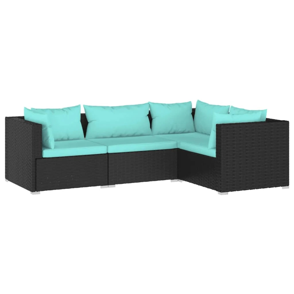 Set di mobili da giardino per esterni 4 pezzi con cuscini resina intrecciata nera 02_0016203