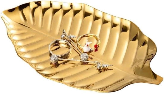 Decorativa cassetta per gioielli in forma di foglia, organizzatore in acciaio inossidabile per gioielli, orecchini, chiavi e piccoli oggetti, ideale per bagno, soggiorno e comodino.