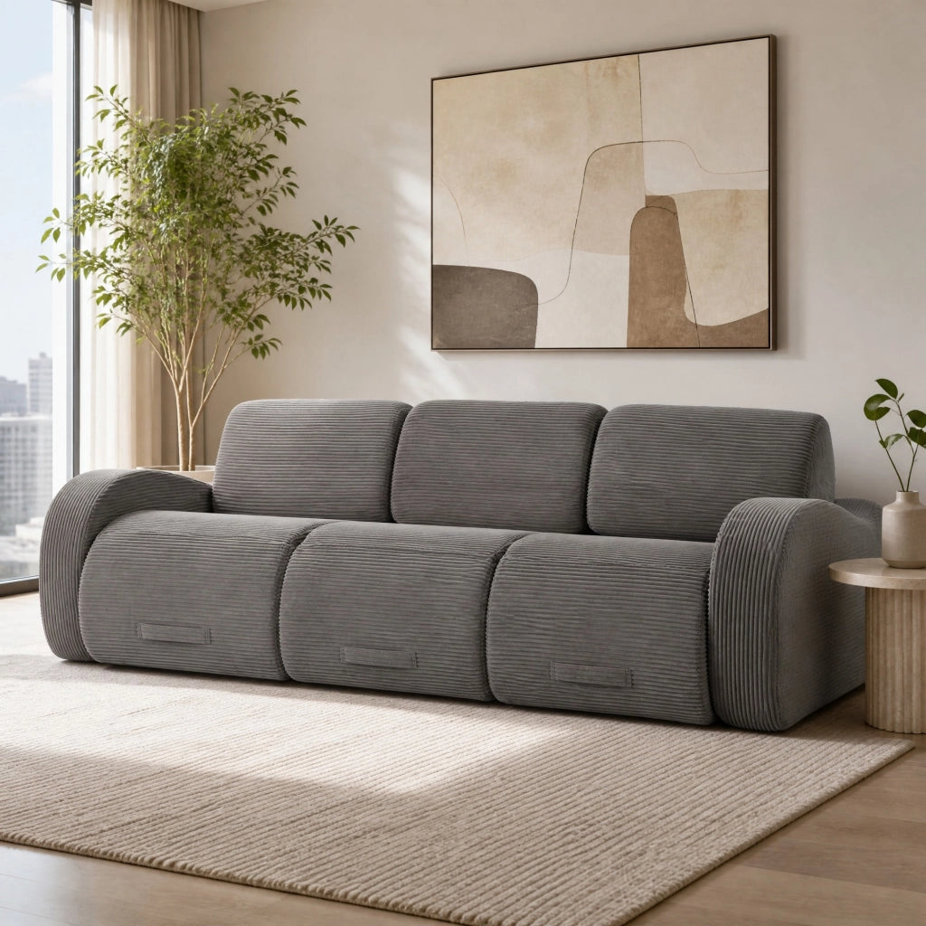 Divano modulare 115x247x76 cm con funzione letto in velluto a coste grigio
