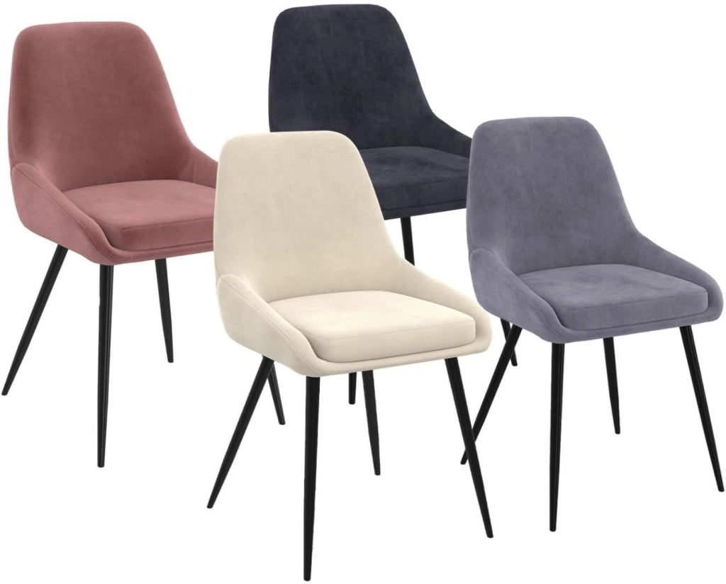 Set di 4 sedie THALYA in velluto misto crema, grigio chiaro, grigio scuro e rosa con braccioli