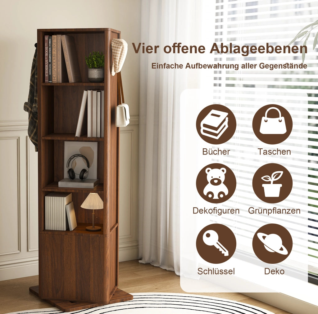 Armadio specchio girevole 4 in 1 con contenitore; 50x50x170 cm; MDF effetto noce