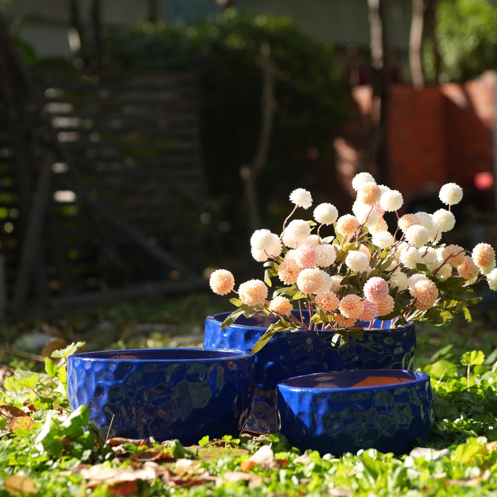 VASO DA FIORE Set da 3 pezzi in ceramica, Blu antico