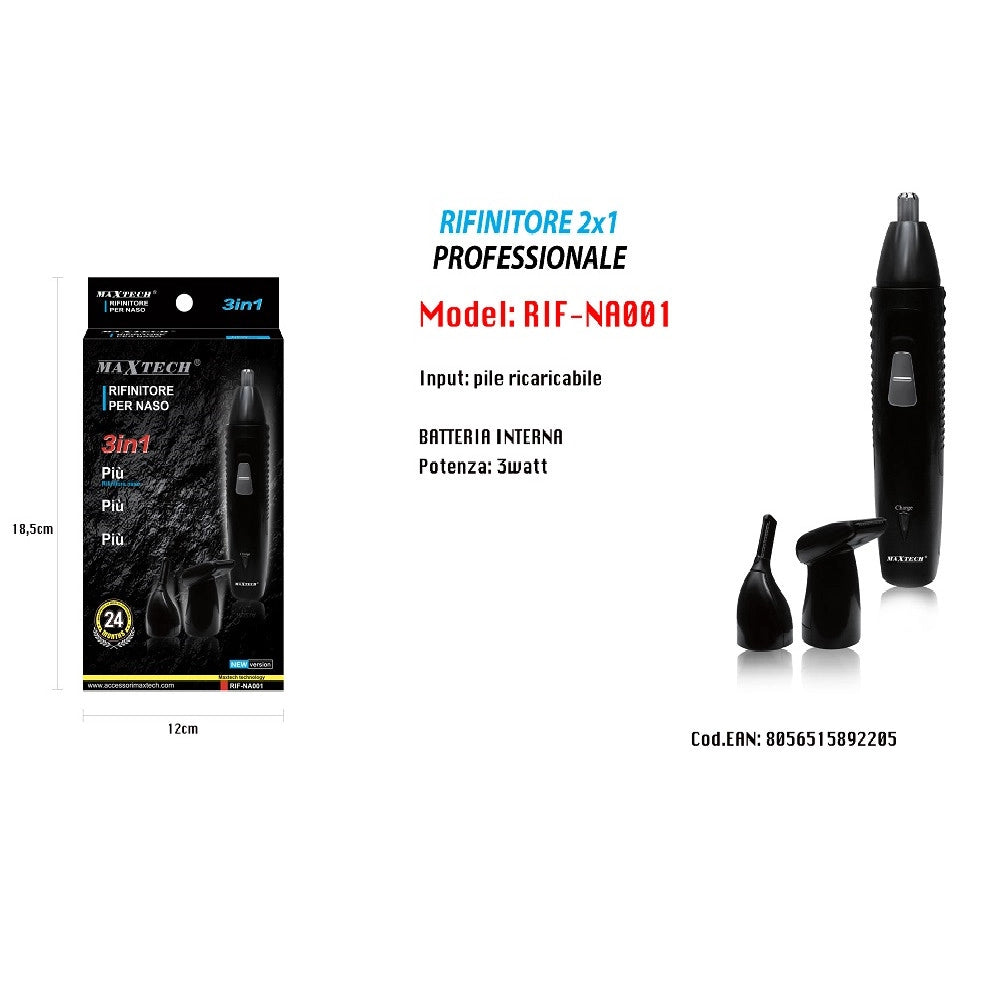 Trade Shop - Mini Rasoio Elettrico Uomo Barba Peli Naso Ricaricabile 3in1 Viaggio 3w Rif-na001 -