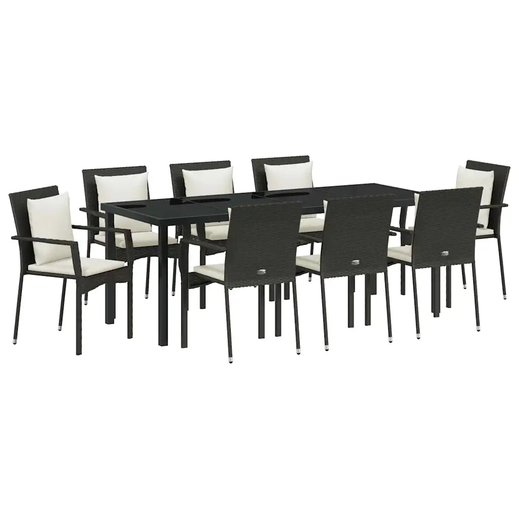 Set da Pranzo per Giardino con cuscino 9 pcs Nero polyrattan 3380077