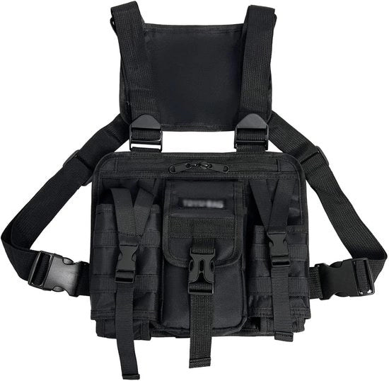 Borsa tattica - Impermeabile - Multifunzionale - Adattabile - Tasca radio - Borsa da trasporto - Corsa - Escursione - Allenamento - Caccia - Pesca - Adatta per attività outdoor - Nero.