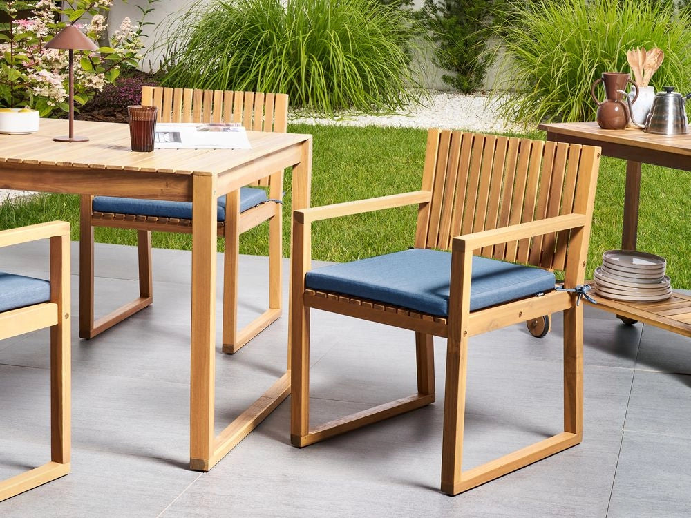 Set di 8 cuscini per sedie da giardino in tessuto di poliestere blu resistente ai raggi UV