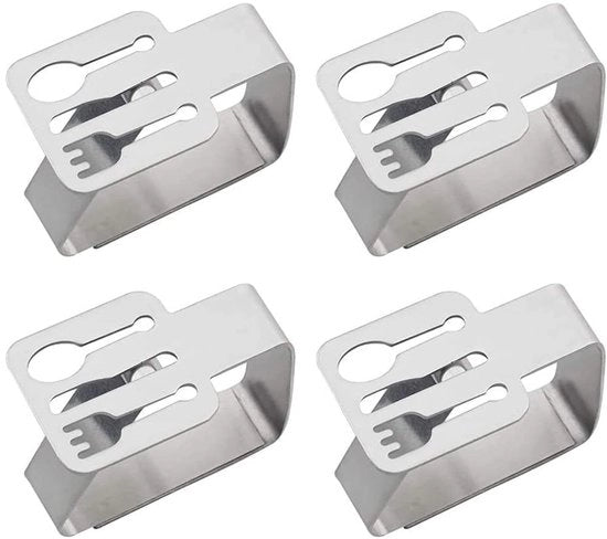 Tappeto per Tavolo - 4 Pezzi - Acciaio Inossidabile - Per Tavoli Spessi - Duraturo - Adatto per Interno/Esterno - 6,5 cm Altezza - Clip per Tappeto per Tavolo