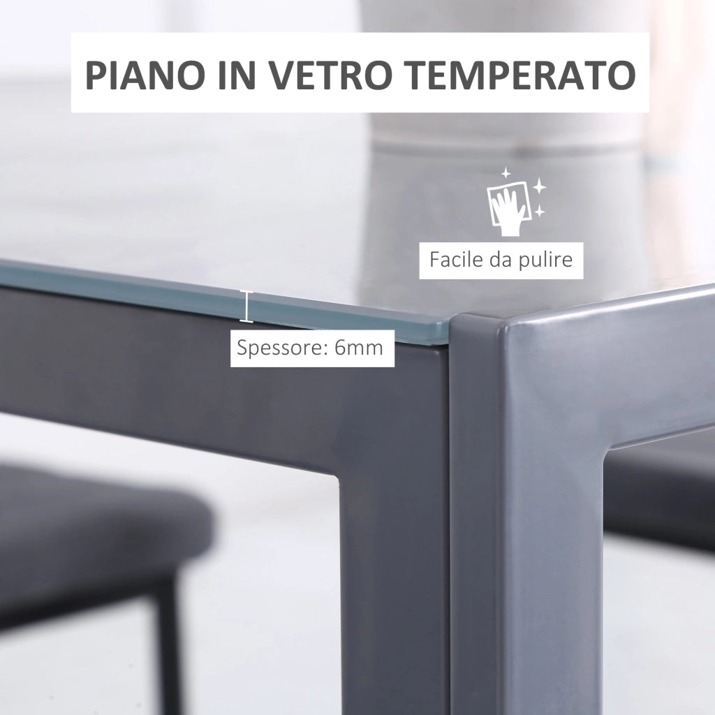 Tavolo Quadrato 75x75x75 cm in Metallo e Vetro Temperato Grigio