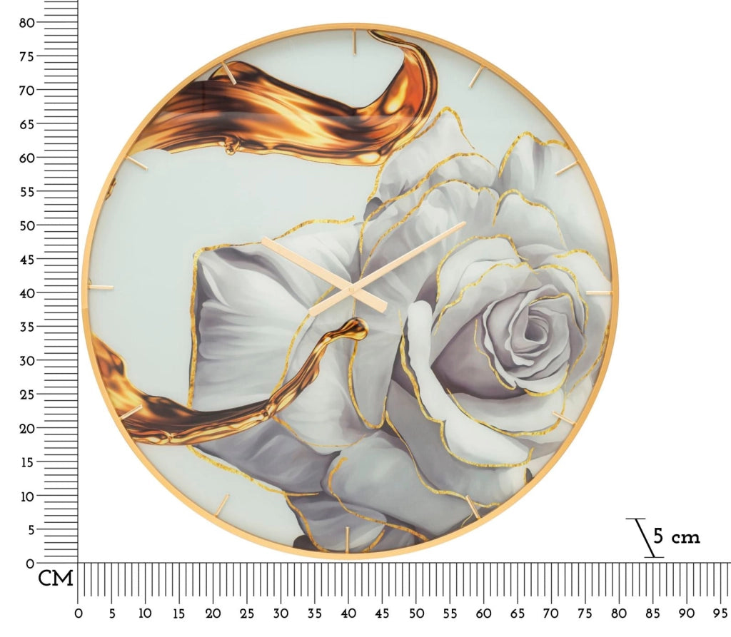 Orologio da Parete Rose 5x80x5 cm in Vetro MDF e Metallo Multicolor