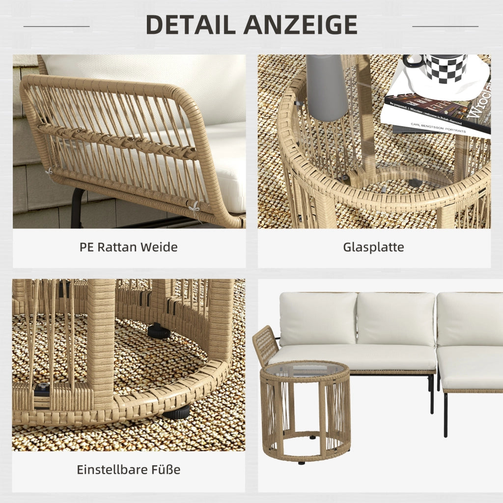 SET MOBILI DA GIARDINO 3 PEZZI Rattan Crema