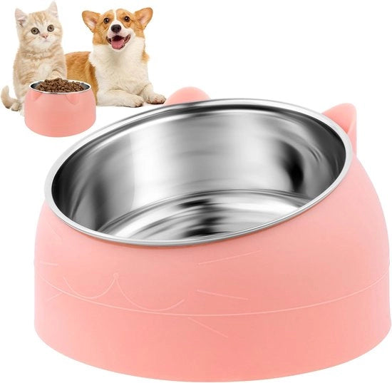 Fodero per gatti in acciaio inossidabile, 15° inclinato e inclinato, fodero per gatti e cani da 400 ml, protezione del collo, per acqua, cibo umido e secco (verdure)