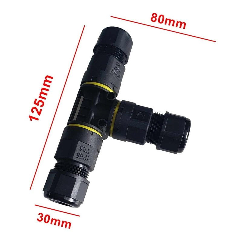 2 Connettori Veloce IP68 Forma T 3 Posti per Cavo Elettrico 6 12mm 122x80x30mm