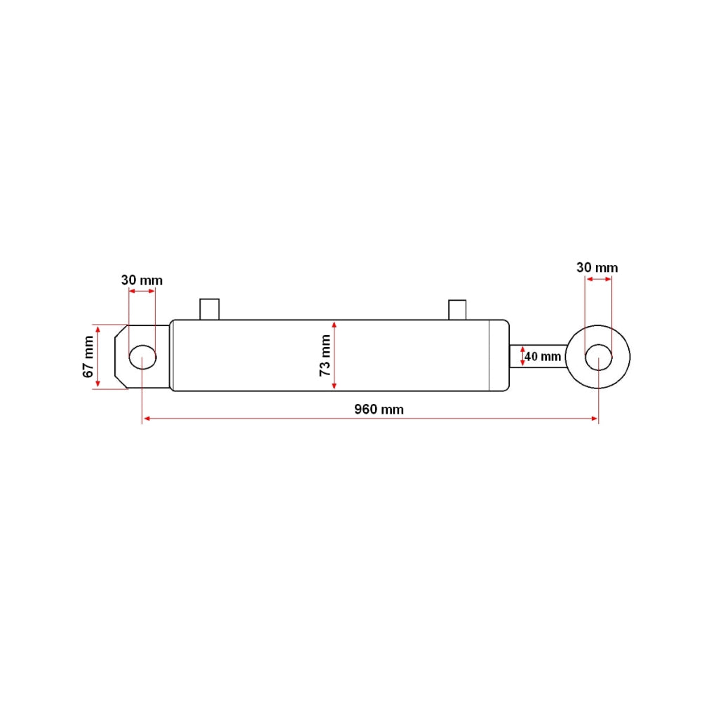 Cilindro idraulico 67x73x40x1000 con corsa di apertura 700 mm e raccordo idraulico Ø18