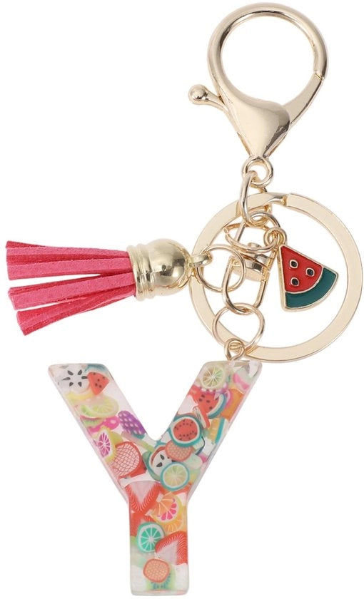 Sleutelhanger con lettere - Sleutelhanger per ragazze - Sleutelhanger con pennello - Sleutelhanger per donne - Materiale resinoso duraturo - 9,3 cm lungo - Sleutelhanger con iniziali