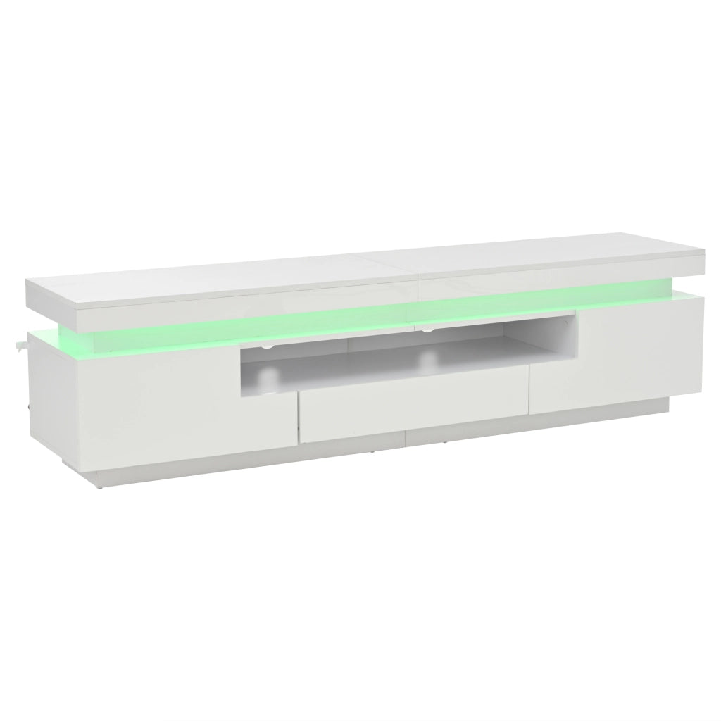 Mobile TV con LED ¨C MINIMAL ¨C Bianco Lucido, 2 Ante, 1 Cassetto, 175x38x45 cm