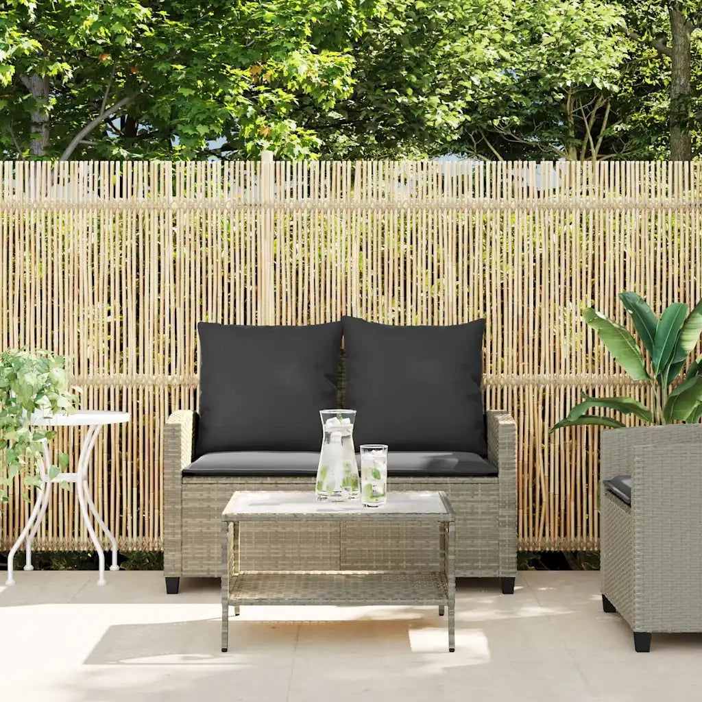 Divano 2 Posti con Cuscini e Tavolo Grigio Chiaro Polyrattan 4103850