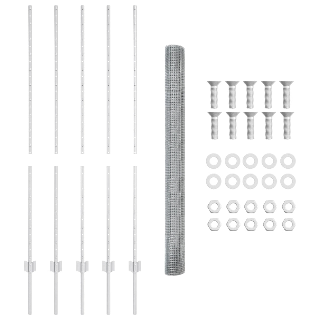 Recinzione in Filo Saldato con 10 Post Silver 1.4x10 m Acciaio