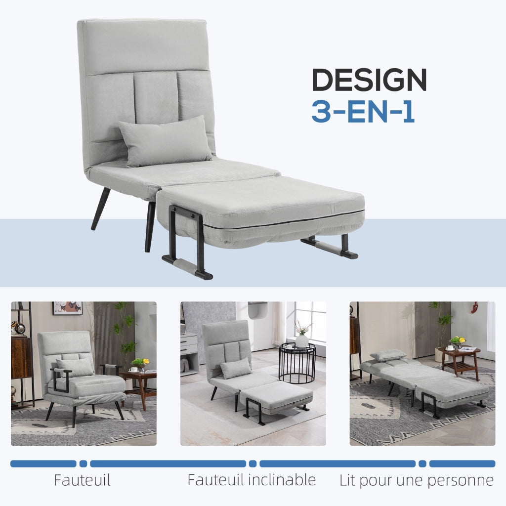 Poltrona letto imbottita ¨C zephmum ¨C grigio tessuto velluto 90x200 cm