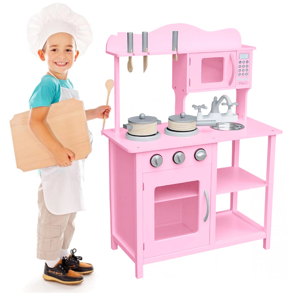 Cucina Giocattolo per Bambini 60x30x90 cm con Accessori in Legno Rosa